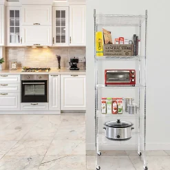 Mount-It! Wire Shelving With Wheels, 5-Tiers, 74-1/4