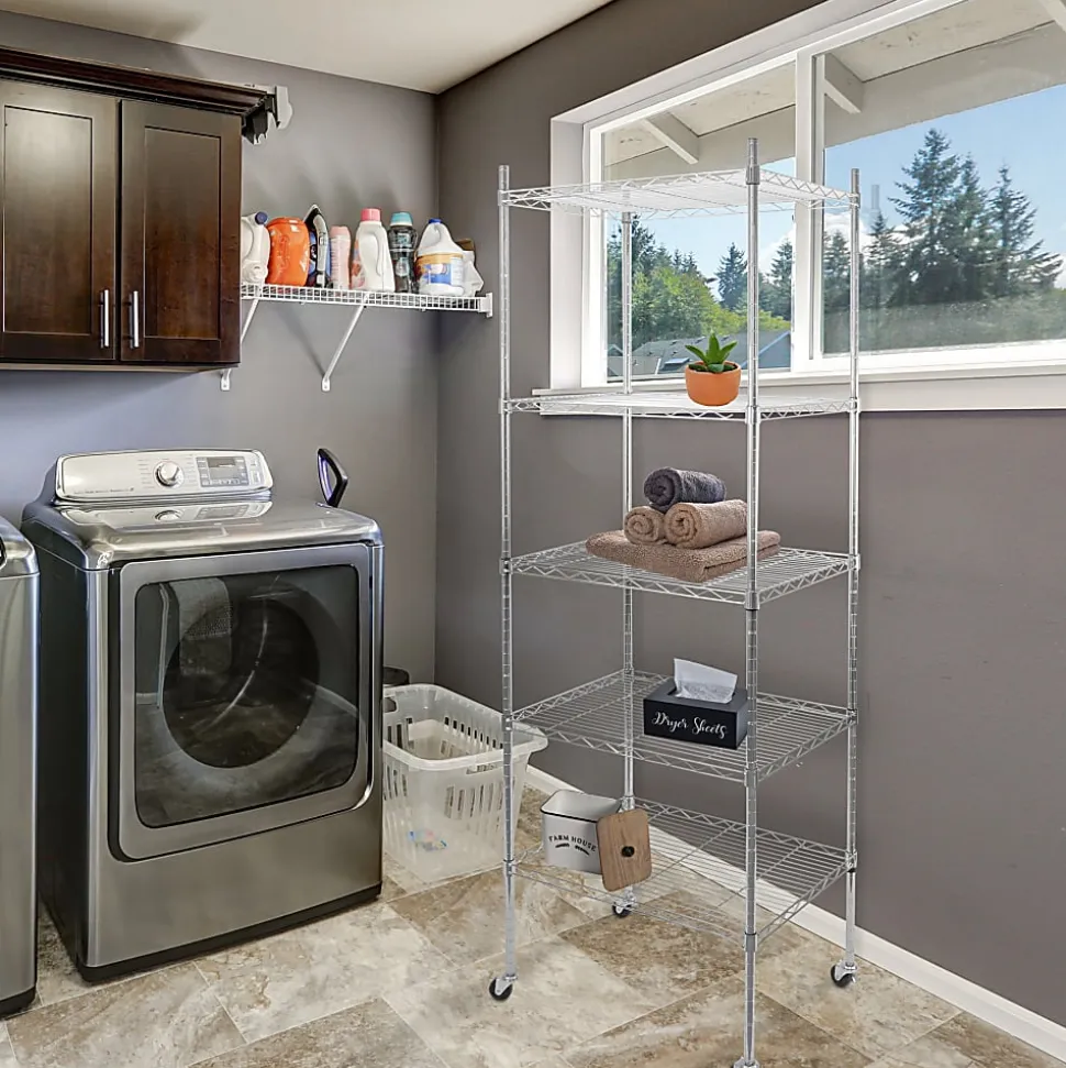 Mount-It! Wire Shelving With Wheels, 5-Tiers, 74-1/4"H x 24"W x 18"D, Silver