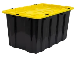 Mount It! Work It! Heavy Duty Plastic Storage Containers, 60 Liters, Black/Yellow, Case Of 3 Bins