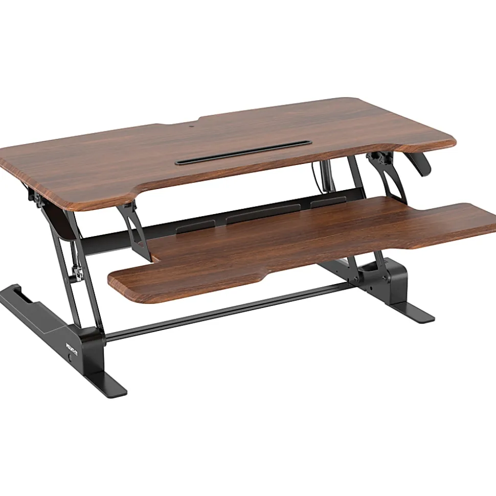 Mount-It! 38"W Standing Desk Converter With Adjustable Height, Brown