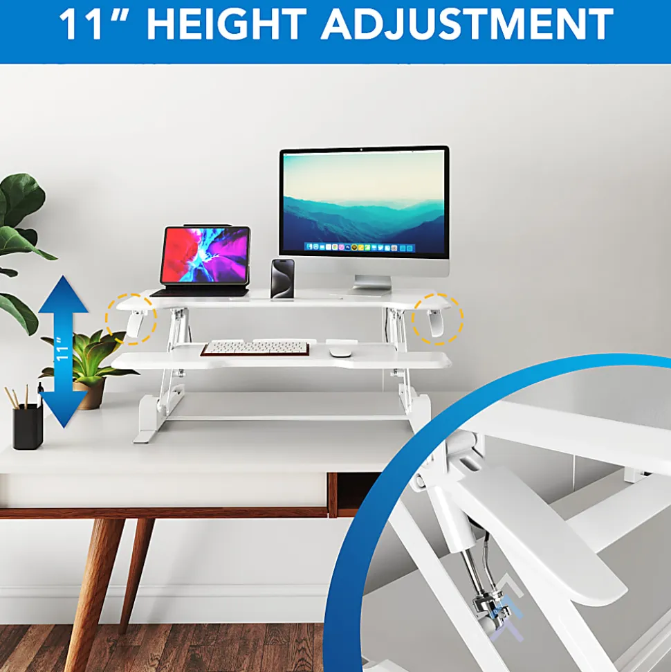 Mount-It! 38"W Standing Desk Converter With Adjustable Height, White