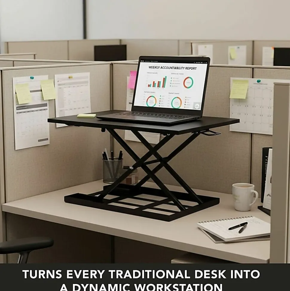 Mount-It! X-Lift 32"W Standing Desk Converter With Adjustable Height, Brown