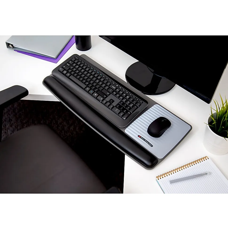 3M Precise™ Adjustable Platform For Keyboard And Mouse With Gel Wrist Rest, Black/Metallic Gray