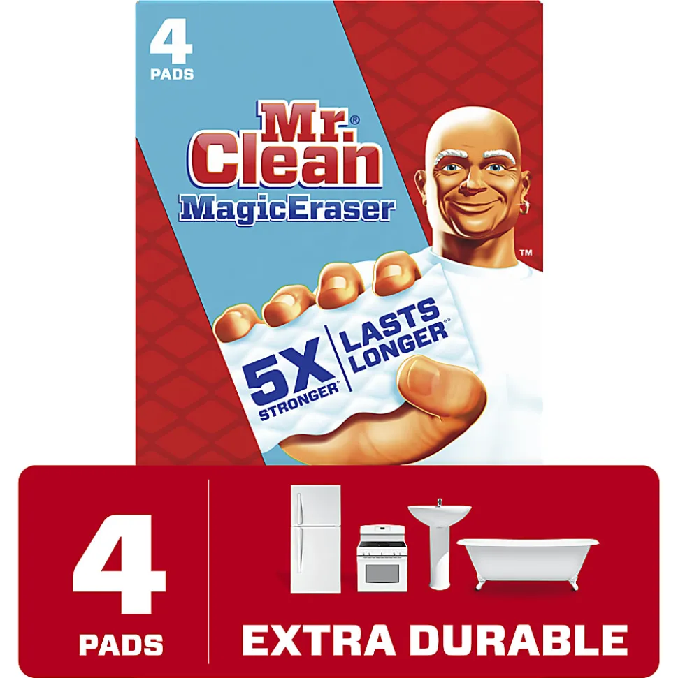 Mr. Clean® Magic Eraser Extra-Durable Cleaning Pads With Durafoam, White, 4 Pads Per Pack, Carton Of 8 Packs