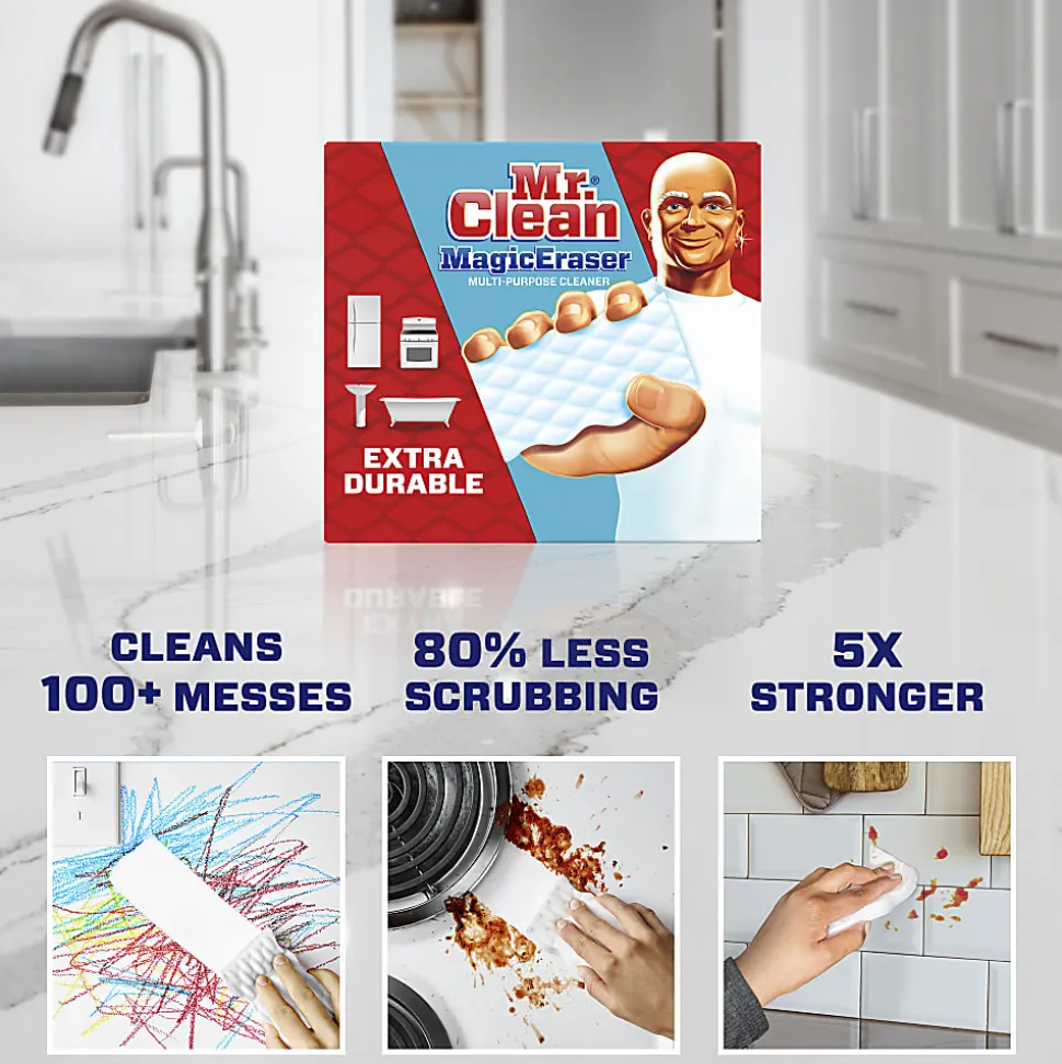 Mr. Clean® Magic Eraser Extra-Durable Cleaning Pads With Durafoam, White, 4 Pads Per Pack, Carton Of 8 Packs