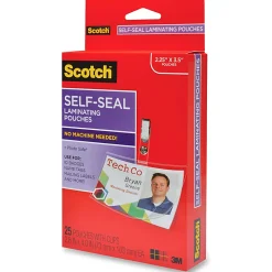 3M™ Scotch™ Self-Laminating Pouches, For Clip Style ID Badges, 4 1/16" x 2 5/16", Box Of 25