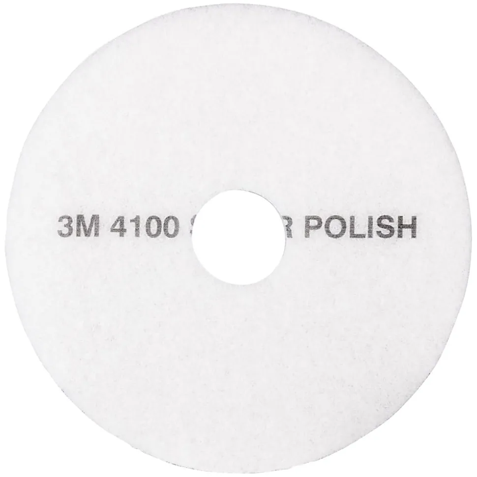 3M™ 4100 Super Polishing Floor Pads, 18" Diameter, White, Pack Of 5 Pads