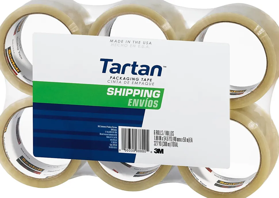 3M™ Tartan™ 3710 General Purpose Packaging Tape, 1-7/8" x 54.6 Yd., Clear, Pack Of 6 Rolls