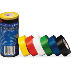 3M Vinyl Tape 764 Color-coding Pack - 21.87 yd x 0.94"x 5 mil Thickness - Multicolor - Rubber - 4 mil - Polyvinyl Chloride (PVC) Backing - 6 / Pack