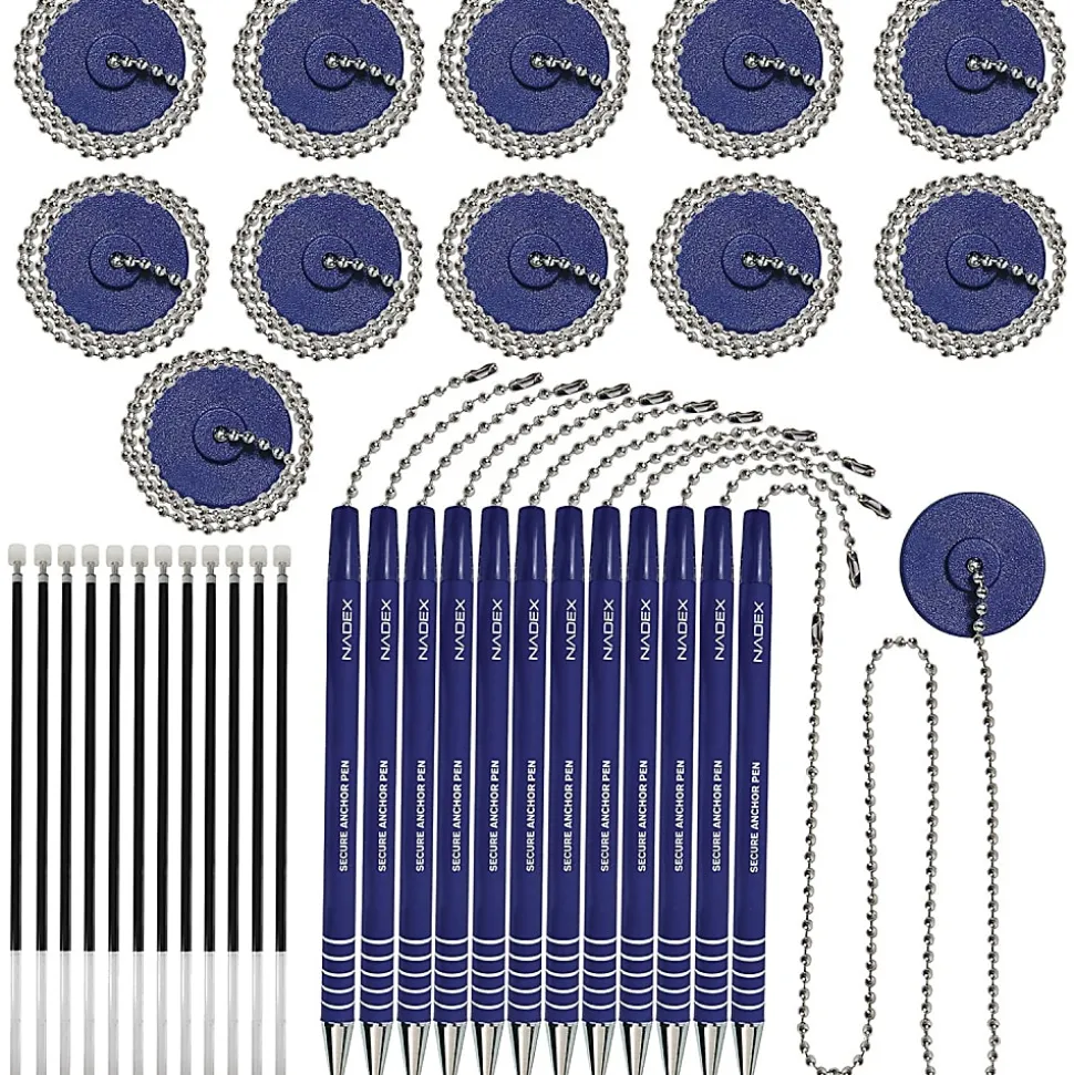 Nadex Coins Ball and Chain Security Pen Set (12 Pens; Blue) - Rubber - Blue