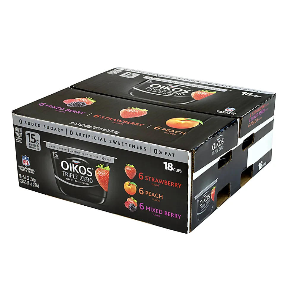 National Brand Dannon Oikos Triple Zero Blended Greek Nonfat Yogurt Variety Pack, 5.3 Oz, Pack Of 18 Tubs