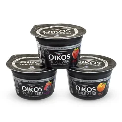National Brand Dannon Oikos Triple Zero Blended Greek Nonfat Yogurt Variety Pack, 5.3 Oz, Pack Of 18 Tubs