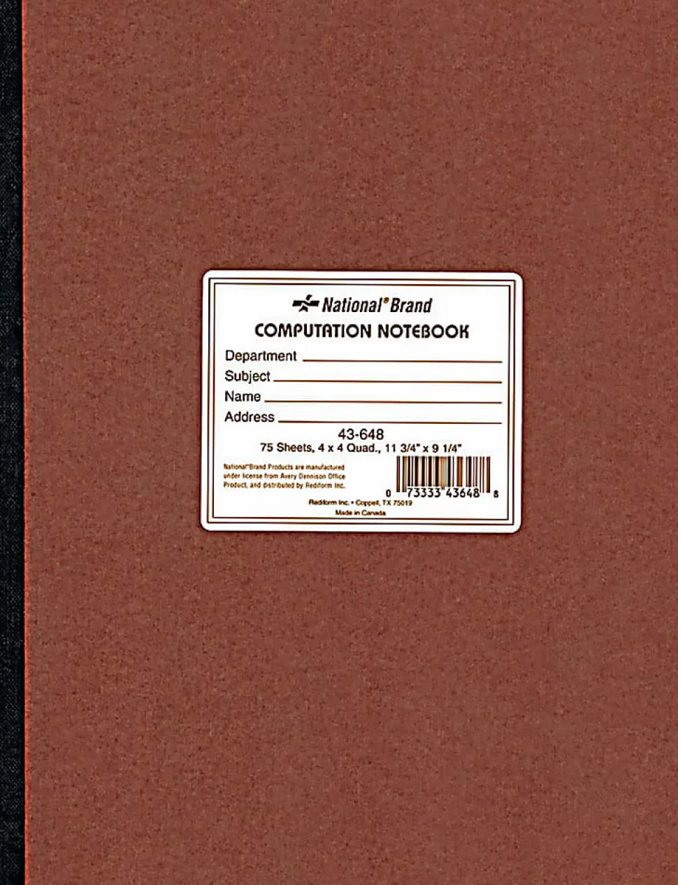 National® Brand 100% Recycled Computation Notebook, 4 x 4 Quad, 11 3/4" x 9 1/4", 75 Sheets