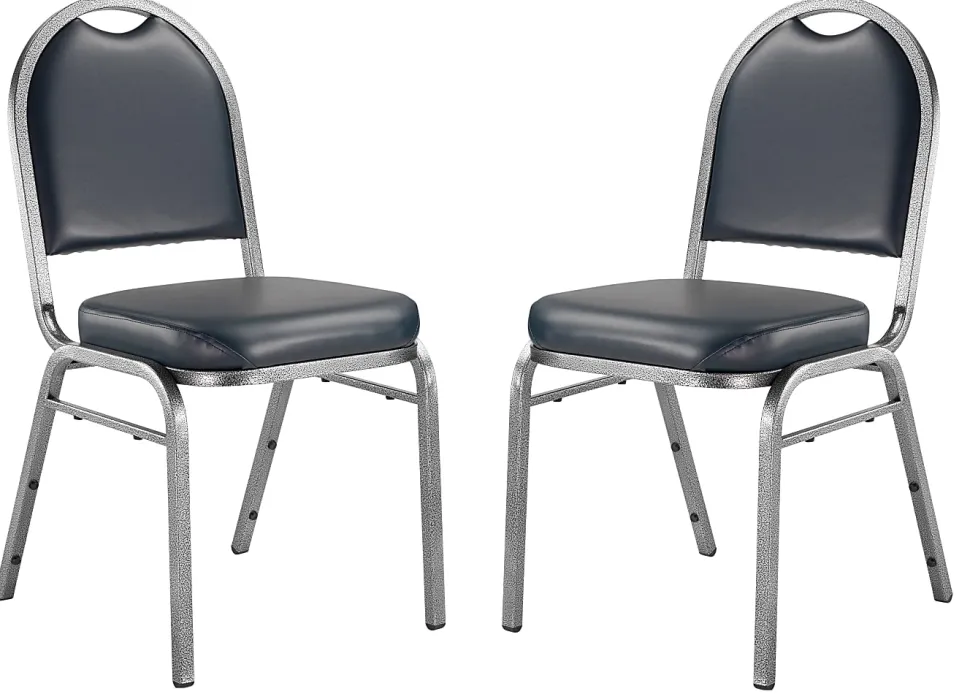 National Public Seating Dome-Back Stacking Banquet Chairs, Vinyl, Midnight Blue/Silvervein, Set Of 2