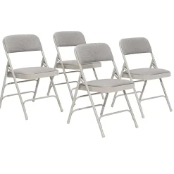 National Public Seating Fabric Upholstered Triple Brace Folding Chairs, Gray, Pack Of 4