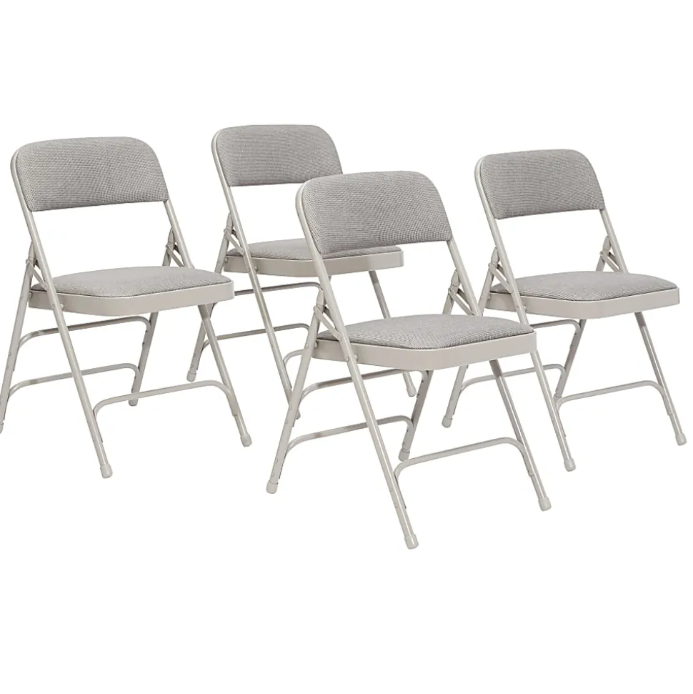 National Public Seating Fabric Upholstered Triple Brace Folding Chairs, Gray, Pack Of 4