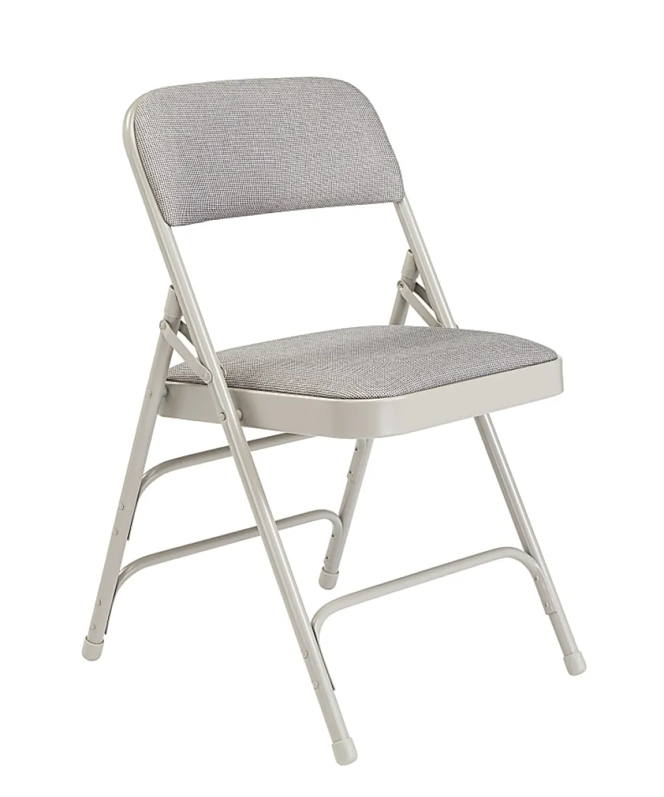 National Public Seating Fabric Upholstered Triple Brace Folding Chairs, Gray, Pack Of 4