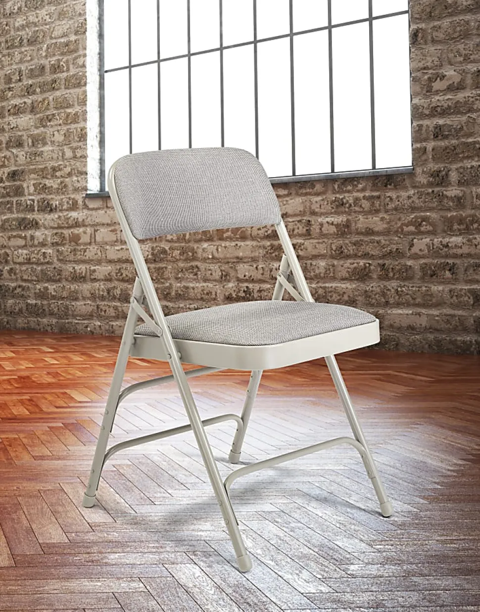 National Public Seating Fabric Upholstered Triple Brace Folding Chairs, Gray, Pack Of 4