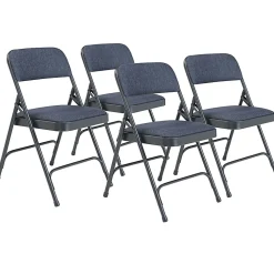 National Public Seating 2200 2-Hinge Folding Chairs, Blue/Char-Blue, Set Of 4 Chairs