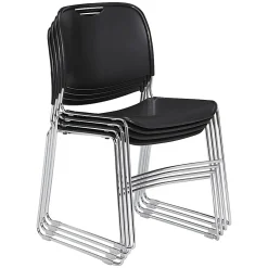 National Public Seating Hi-Tech Plastic Seat, Stacking Chair, 17 1/2" Seat Width, Black Seat/Chrome Frame, Quantity: 4