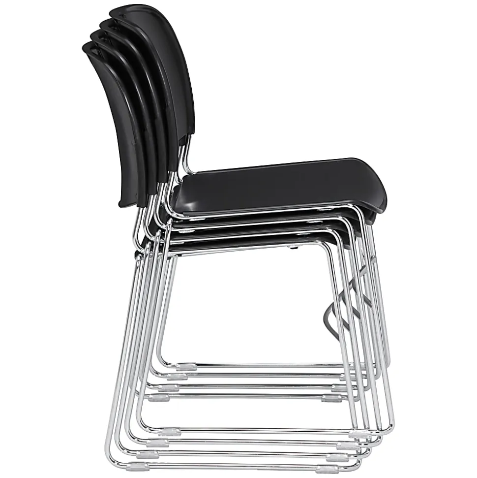 National Public Seating Hi-Tech Plastic Seat, Stacking Chair, 17 1/2" Seat Width, Black Seat/Chrome Frame, Quantity: 4