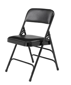 National Public Seating 1300 Series Premium Vinyl Upholstered Triple Brace Folding Chairs, Black, Set Of 4 Chairs
