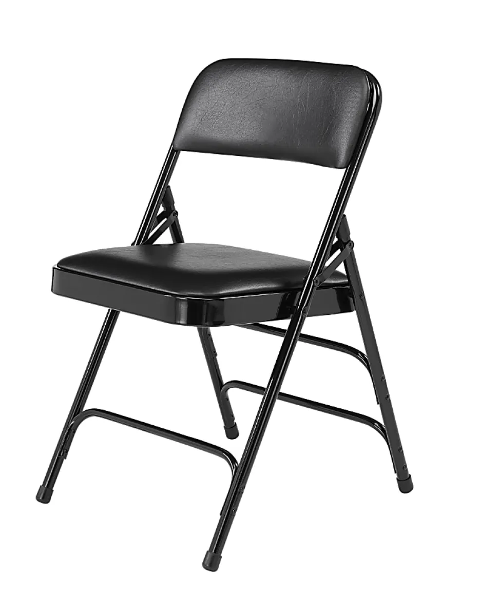 National Public Seating 1300 Series Premium Vinyl Upholstered Triple Brace Folding Chairs, Black, Set Of 4 Chairs
