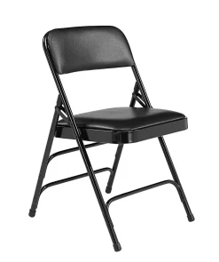 National Public Seating 1300 Series Premium Vinyl Upholstered Triple Brace Folding Chairs, Black, Set Of 4 Chairs