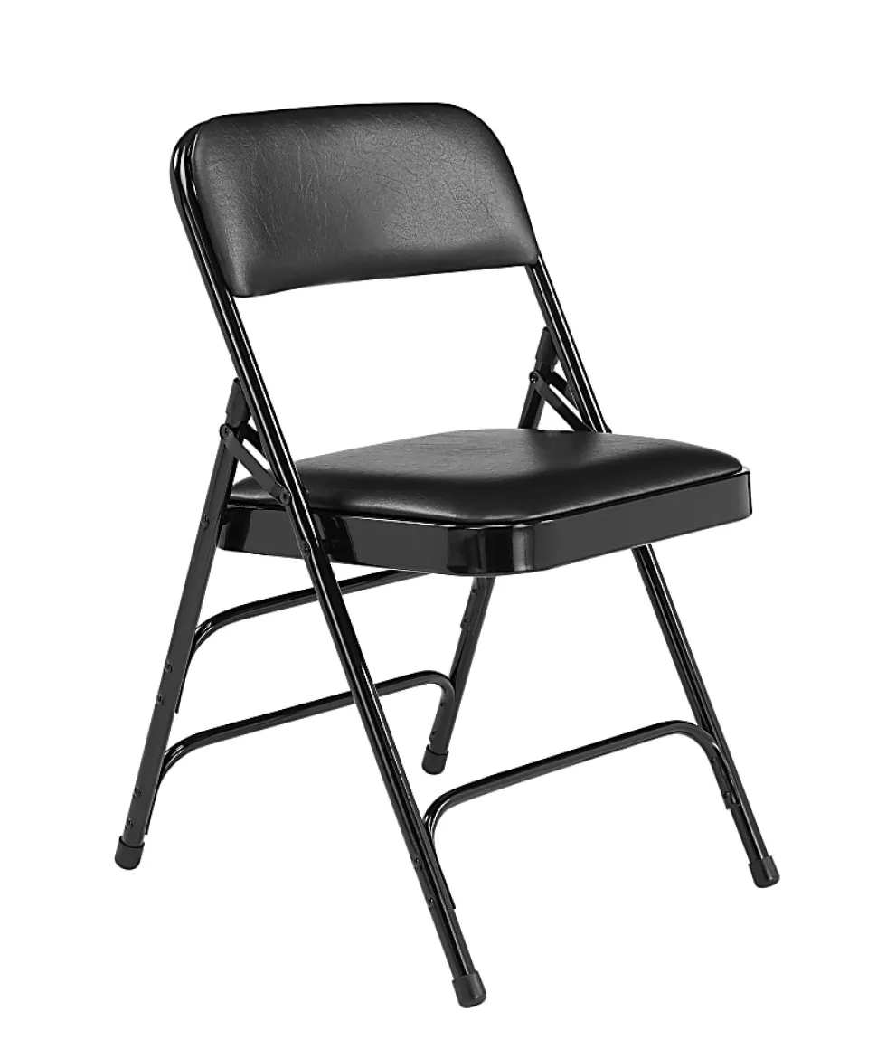 National Public Seating 1300 Series Premium Vinyl Upholstered Triple Brace Folding Chairs, Black, Set Of 4 Chairs