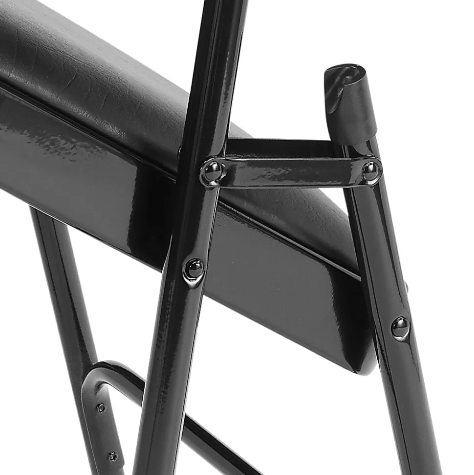 National Public Seating 1300 Series Premium Vinyl Upholstered Triple Brace Folding Chairs, Black, Set Of 4 Chairs