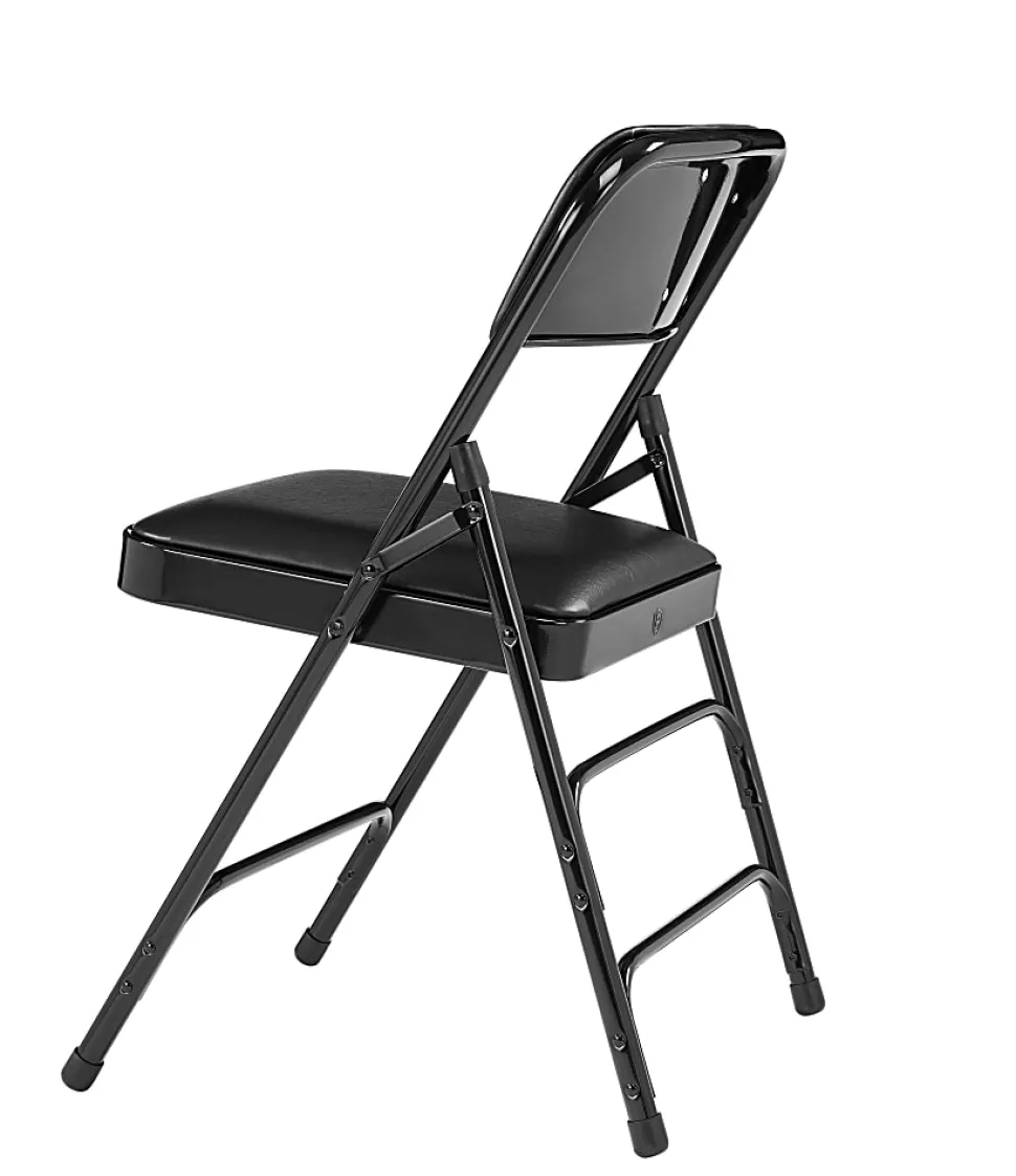 National Public Seating 1300 Series Premium Vinyl Upholstered Triple Brace Folding Chairs, Black, Set Of 4 Chairs