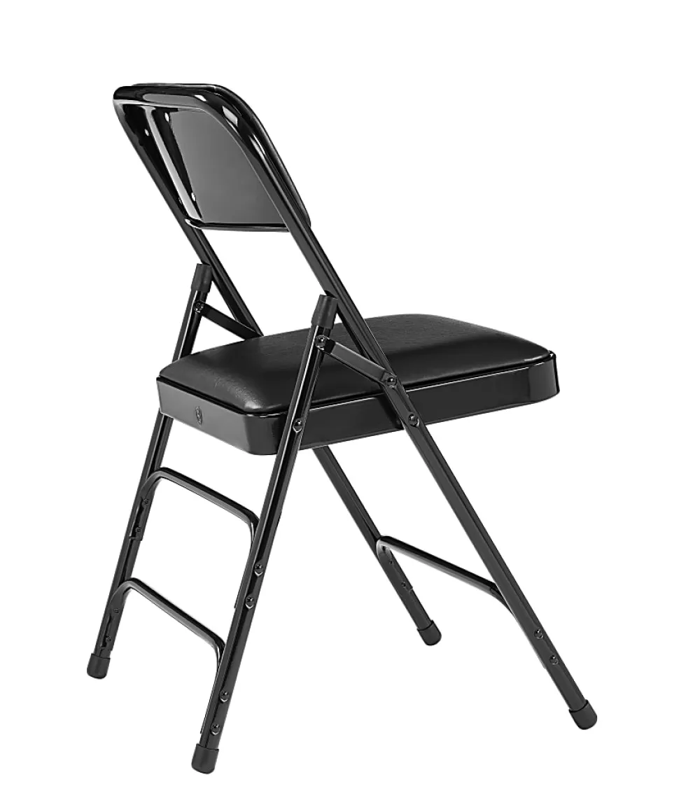 National Public Seating 1300 Series Premium Vinyl Upholstered Triple Brace Folding Chairs, Black, Set Of 4 Chairs