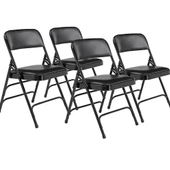 National Public Seating 1300 Series Premium Vinyl Upholstered Triple Brace Folding Chairs, Black, Set Of 4 Chairs