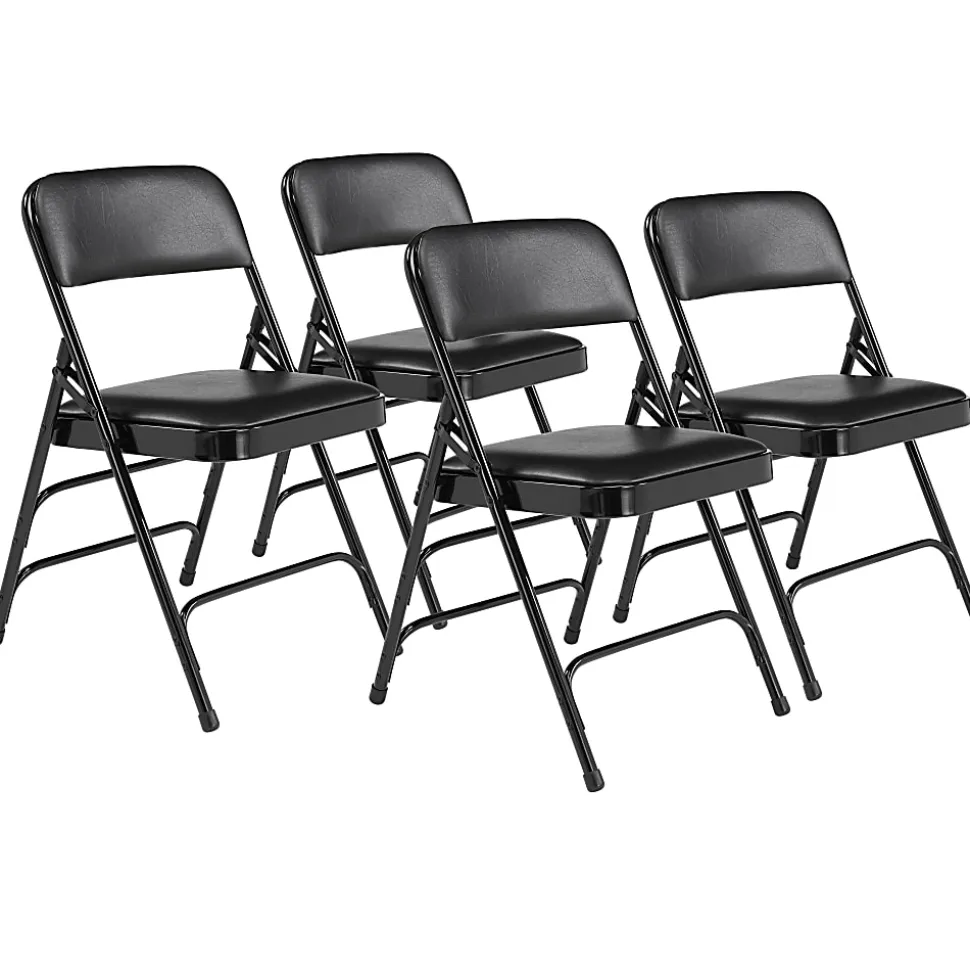 National Public Seating 1300 Series Premium Vinyl Upholstered Triple Brace Folding Chairs, Black, Set Of 4 Chairs