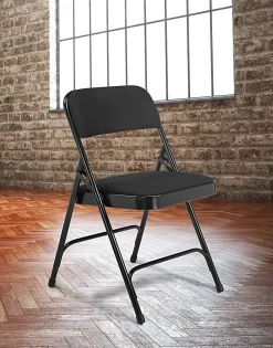 National Public Seating 2200 Series Fabric Upholstered Folding Chairs, Midnight Black, Set Of 4 Chairs