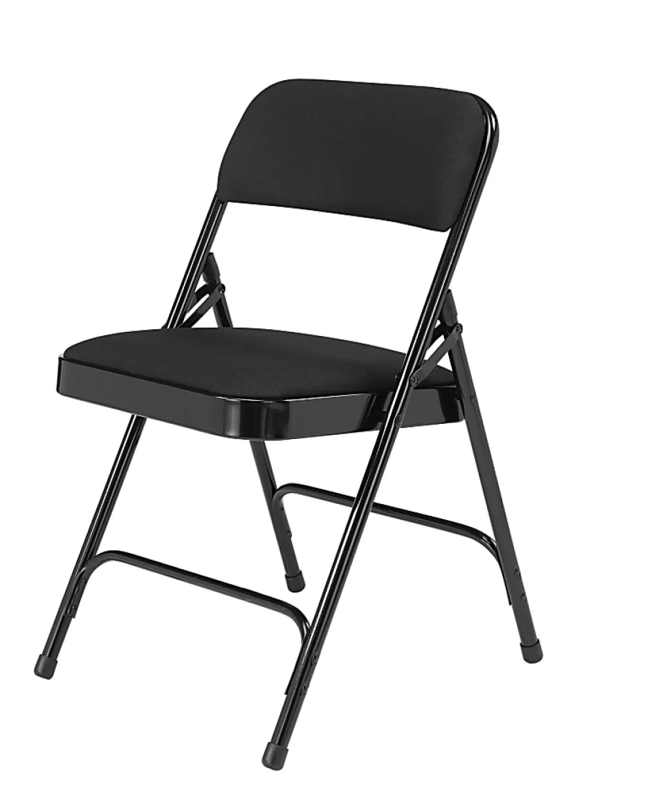 National Public Seating 2200 Series Fabric Upholstered Folding Chairs, Midnight Black, Set Of 4 Chairs