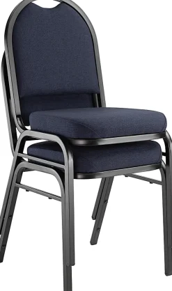 National Public Seating 9200 Series: Dome-Back Premium Fabric Upholstered Banquet Stack Chair, Midnight Blue Seat/Black Sandtex Frame, Set Of 2
