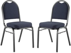 National Public Seating 9200 Series: Dome-Back Premium Fabric Upholstered Banquet Stack Chair, Midnight Blue Seat/Black Sandtex Frame, Set Of 2