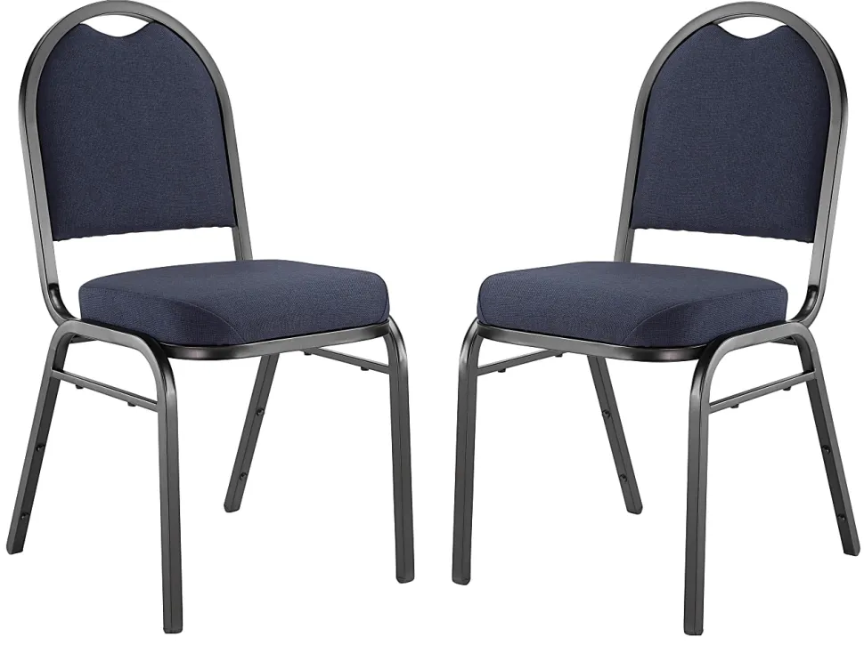 National Public Seating 9200 Series: Dome-Back Premium Fabric Upholstered Banquet Stack Chair, Midnight Blue Seat/Black Sandtex Frame, Set Of 2
