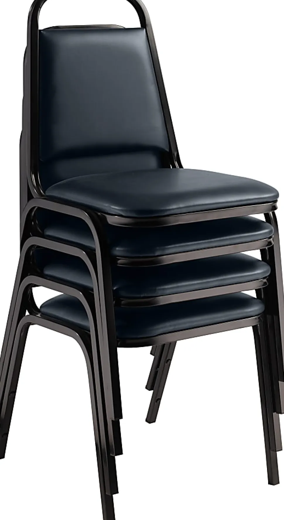 National Public Seating 9100 Series Vinyl Upholstered Banquet Stack Chairs, Midnight Blue/Black, Pack Of 4 Chairs