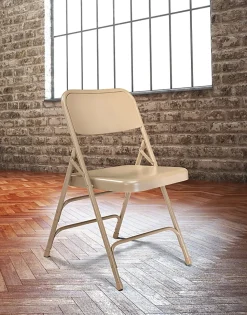 National Public Seating Steel Triple Brace Folding Chairs, Beige, Pack Of 4