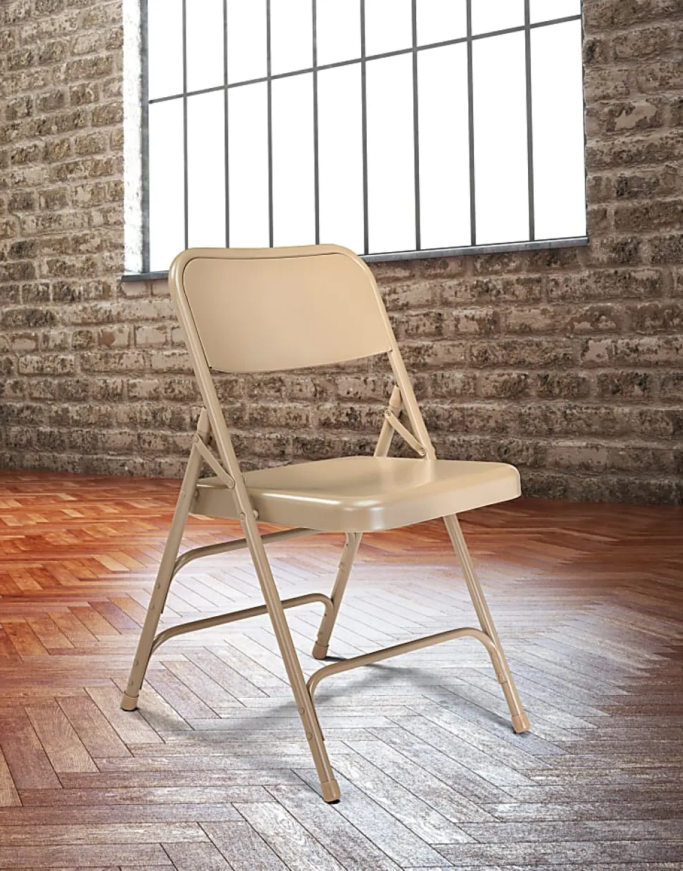 National Public Seating Steel Triple Brace Folding Chairs, Beige, Pack Of 4