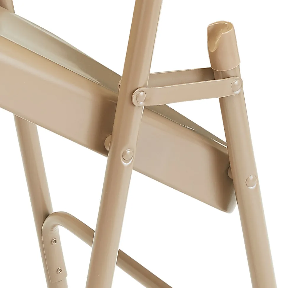 National Public Seating Steel Triple Brace Folding Chairs, Beige, Pack Of 4