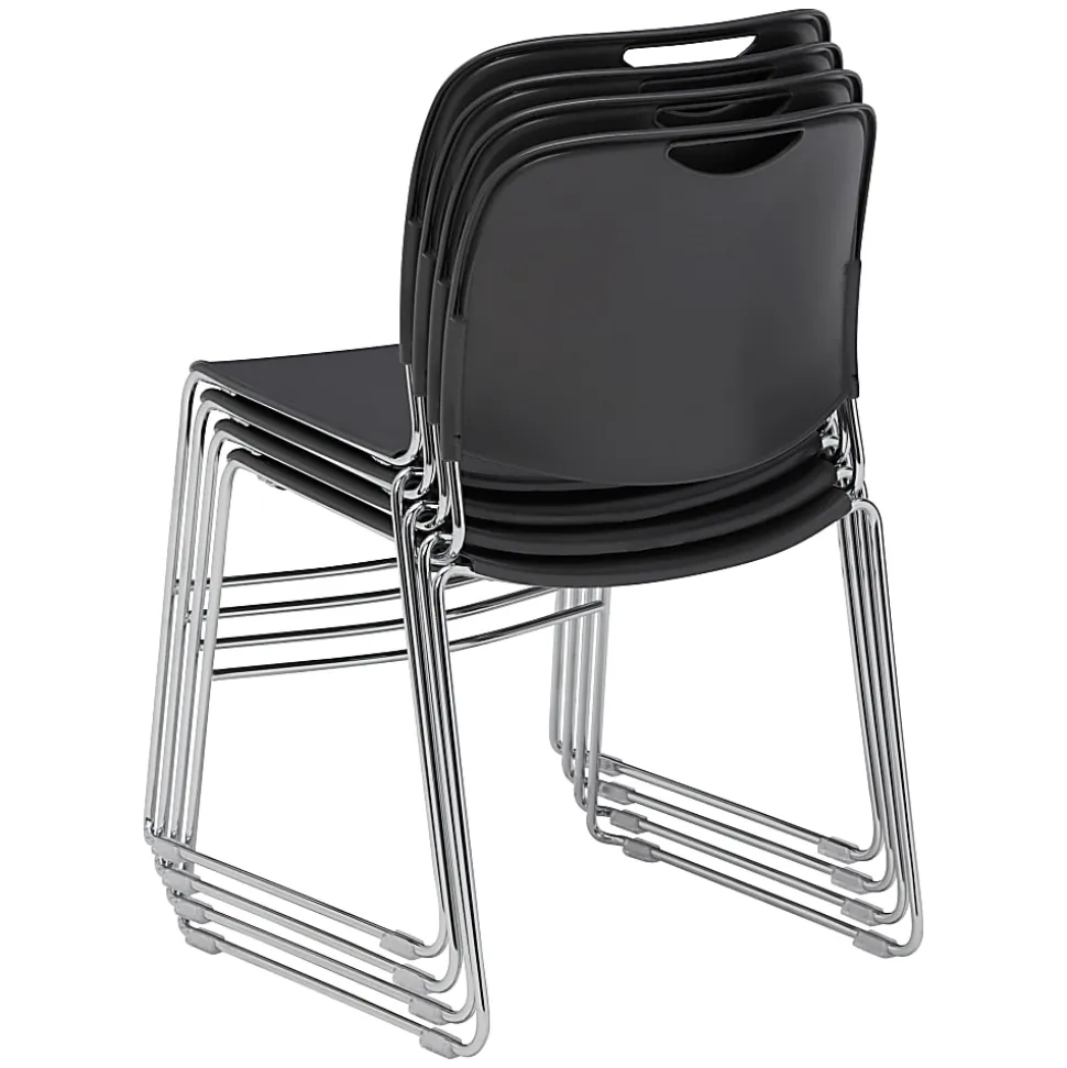 National Public Seating 8500 Ultra-Compact Plastic Stack Chairs, Gunmetal/Chrome, Set Of 4 Chairs