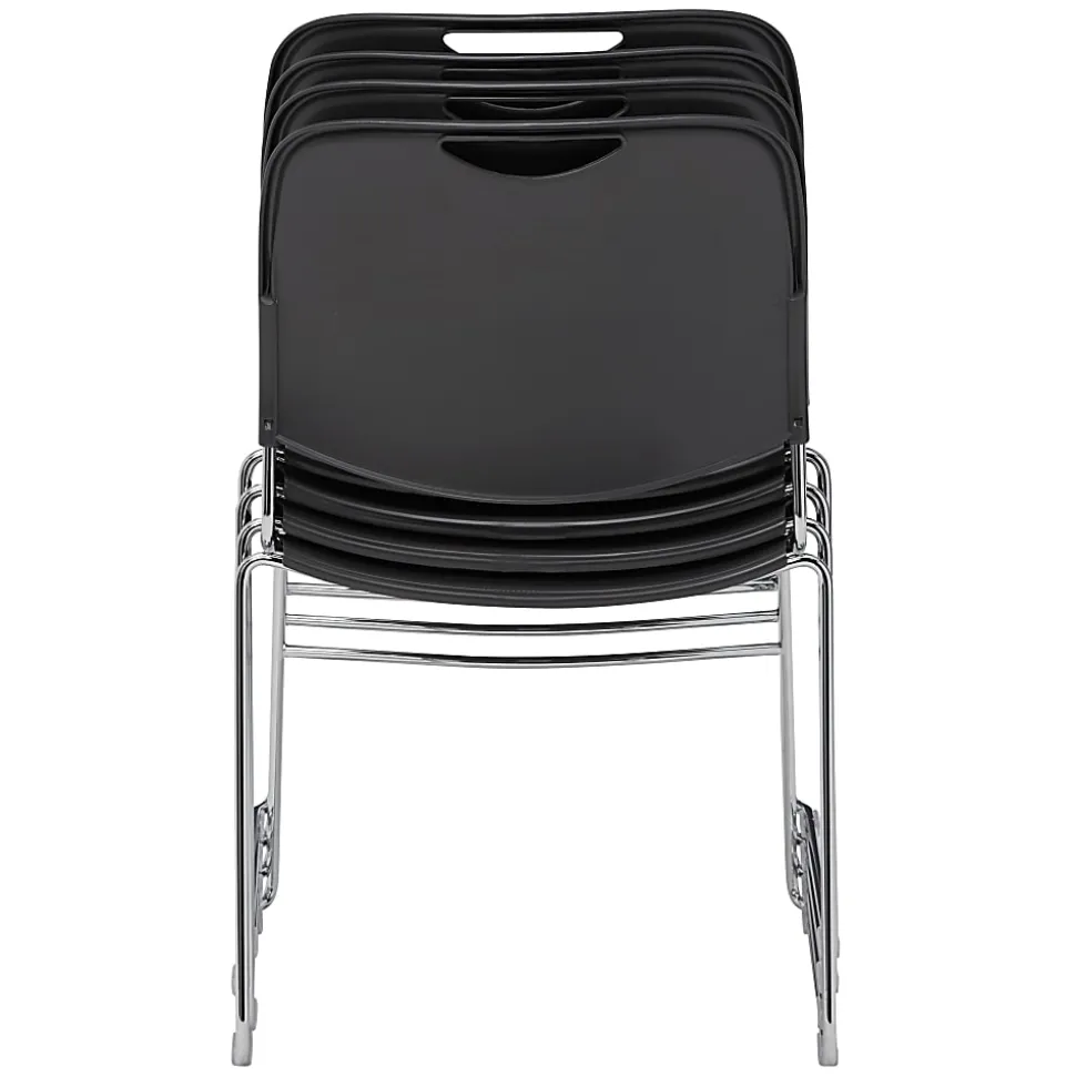 National Public Seating 8500 Ultra-Compact Plastic Stack Chairs, Gunmetal/Chrome, Set Of 4 Chairs
