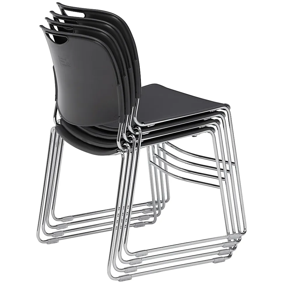 National Public Seating 8500 Ultra-Compact Plastic Stack Chairs, Gunmetal/Chrome, Set Of 4 Chairs