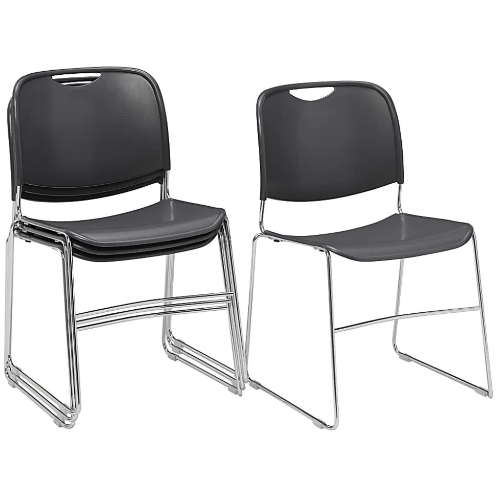National Public Seating 8500 Ultra-Compact Plastic Stack Chairs, Gunmetal/Chrome, Set Of 4 Chairs