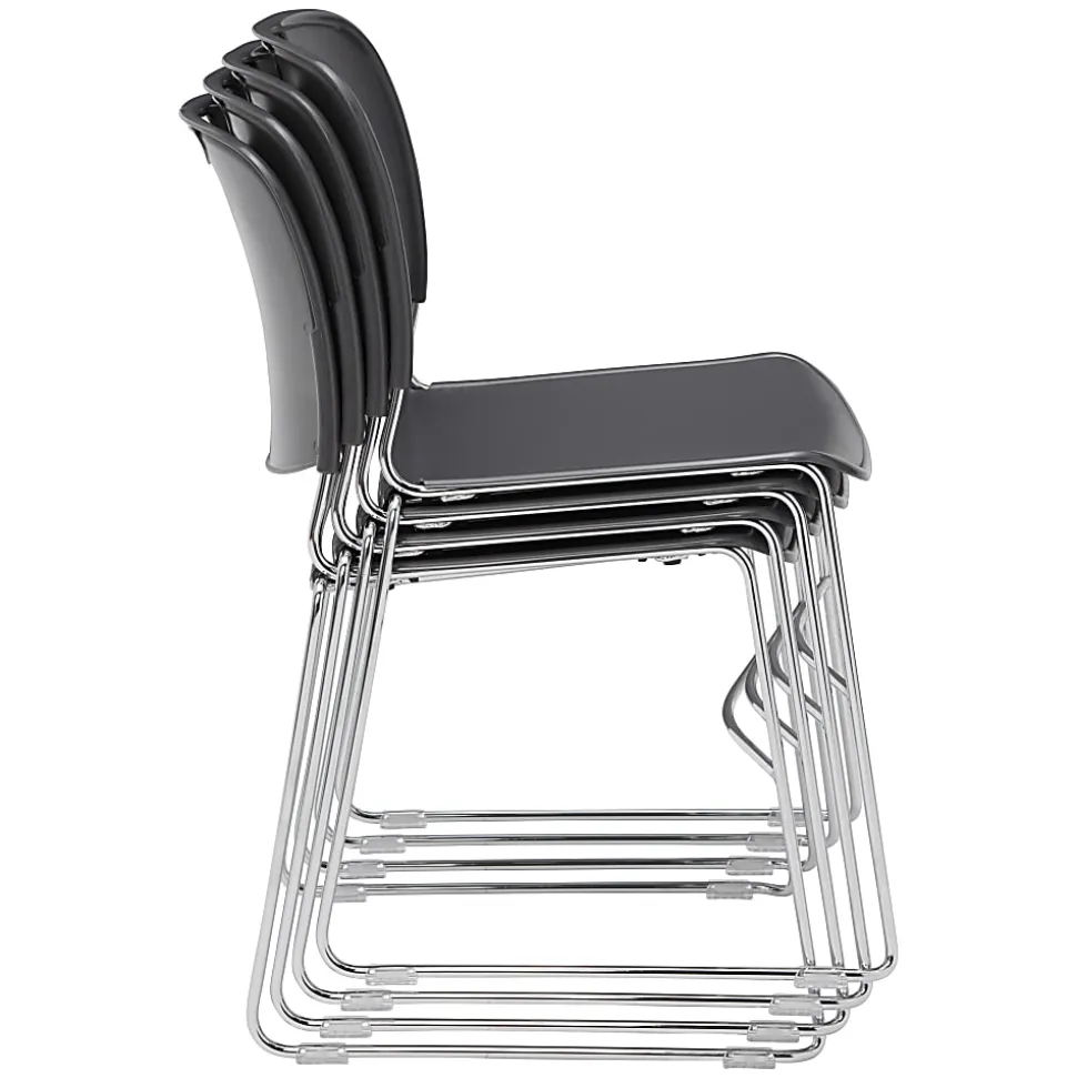 National Public Seating 8500 Ultra-Compact Plastic Stack Chairs, Gunmetal/Chrome, Set Of 4 Chairs