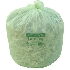 Natur Bag Compostable Trash Liners, 0.8 mil, 13 Gallons, Green, 25 Liners Per Box, Case Of 10 Boxes