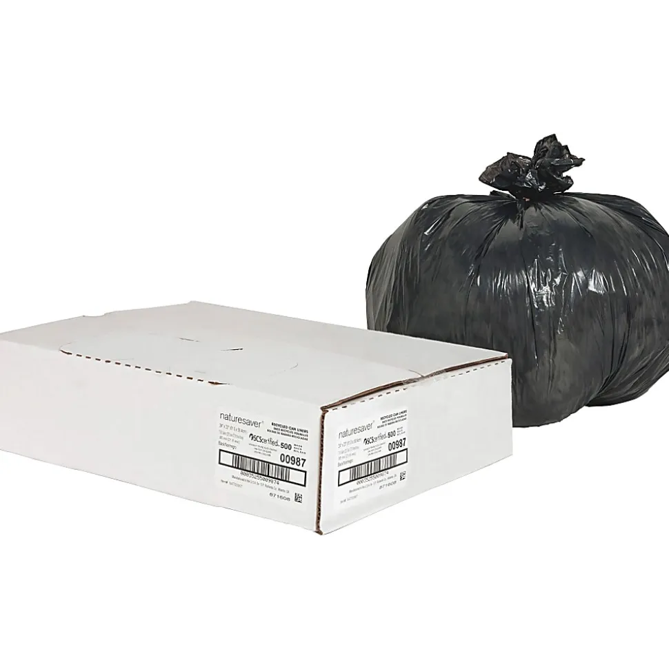 Nature Saver 0.85 mil Can Liners, 7 10 Gallons, 24" x 23", 75% Recycled, Black, Box Of 500